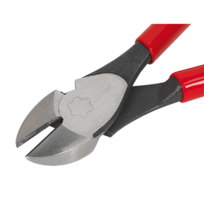 The Sealey Side Cutters Heavy-Duty 180mm - AK8566 are hand tools with red handles, made from durable Chrome Vanadium steel and featuring precision ground cutting edges designed for effortlessly slicing through wires.