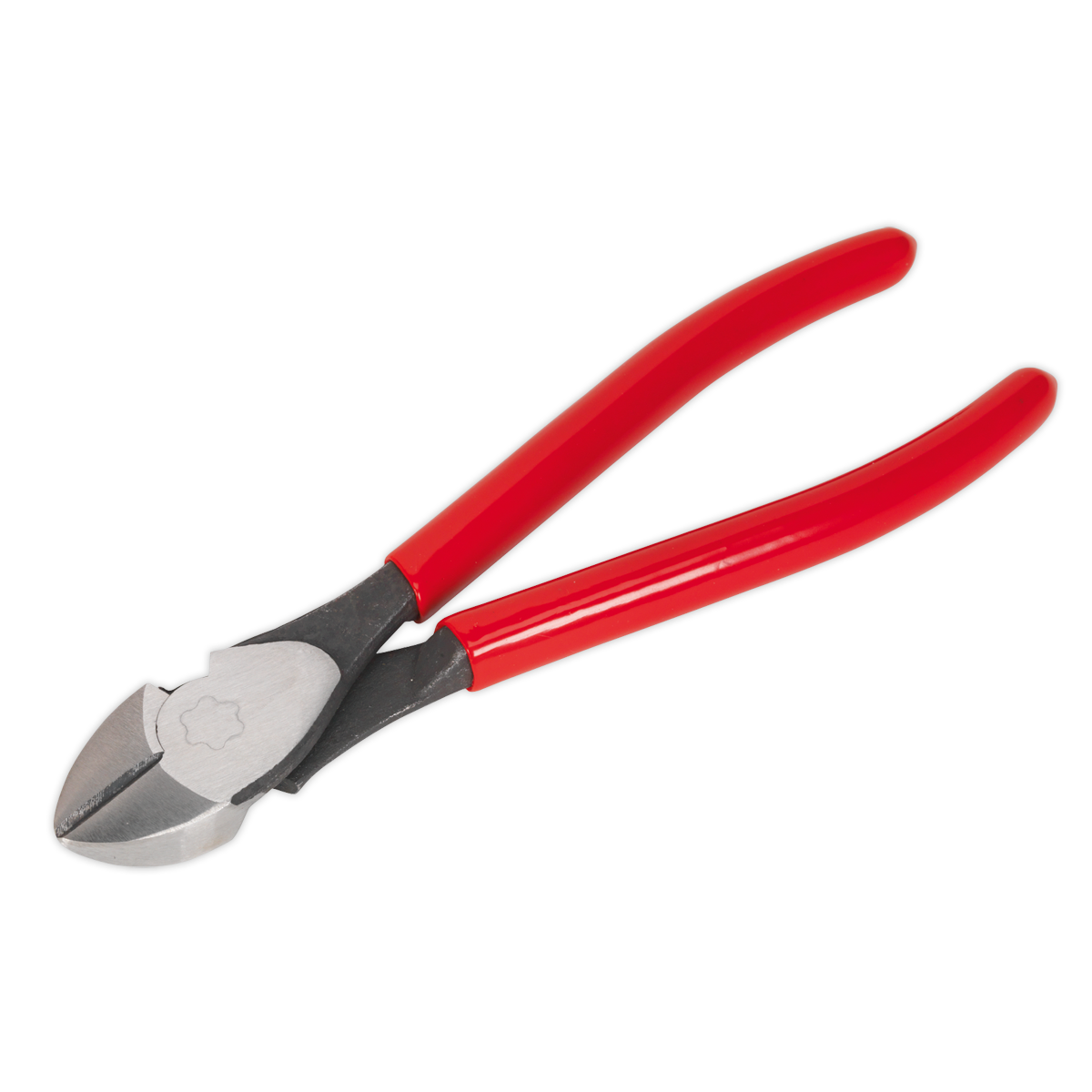 Introducing the Sealey Side Cutters Heavy-Duty 180mm - AK8566, a pair of diagonal cutting pliers with durable red handles, crafted from robust Chrome Vanadium steel. Designed specifically for cutting wires, these hand tools feature precision ground cutting edges, ensuring reliability and efficiency for any task.