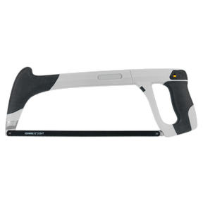 The Sealey Hacksaw 300mm Professional - AK8685 features a composite frame and a high carbon steel blade for durability, complemented by a black and gray handle.