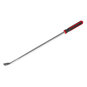 The Sealey Pry Bar 900mm 25° Heavy-Duty with Hammer Cap (AK9104) features a red and black soft grip handle designed for professional use.