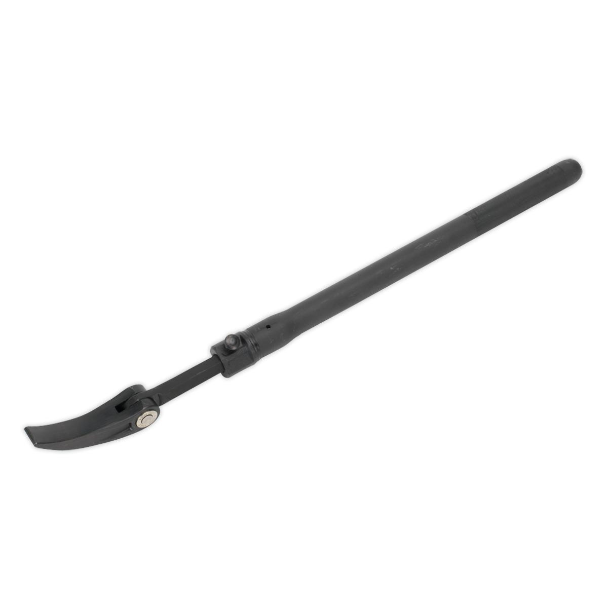 The Sealey Pry Bar Extendable Adjustable Head 600-915mm - AK9138 is a black, metal hand tool with a long handle and an adjustable head, featuring a short, curved blade at the end, likely used for scraping or cutting.