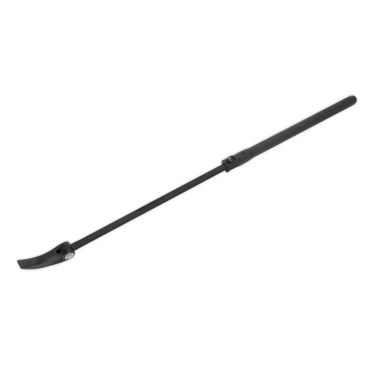 A black, adjustable telescopic tool with a narrow hook at one end, set against a plain background. This Sealey Pry Bar Extendable Adjustable Head 600-915mm - AK9138 features an adjustable head for versatile applications.