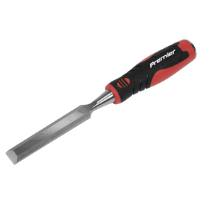A Sealey Hammer-Thru Wood Chisel 19mm - AK9234, with a red and black rubberized handle and a bevel-edged blade crafted from Chrome Vanadium steel.