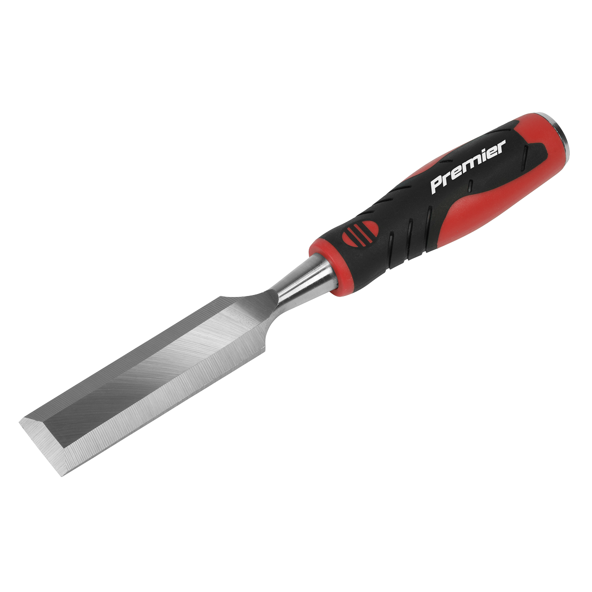 The Hammer-Thru Wood Chisel 32mm - AK9236 by Sealey features a bevel-edged blade made of Chrome Vanadium steel and a black and red handle marked "Sealey.