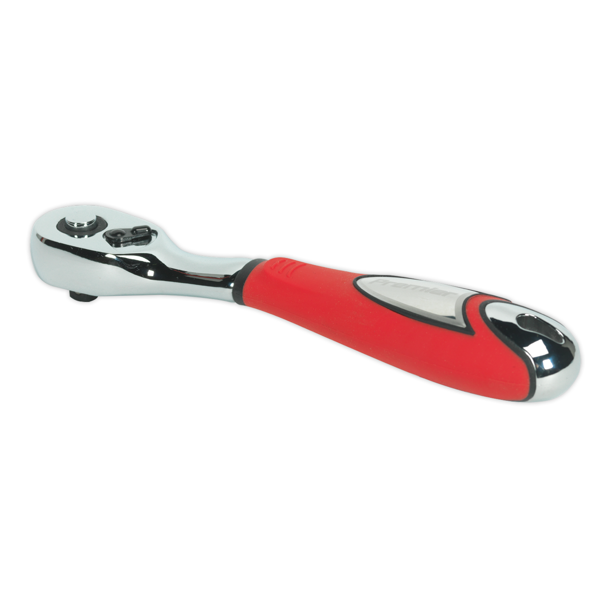 The Sealey Ratchet Wrench Offset 1/4"Sq Drive - AK966 features a red and black handle with ergonomic design, and comes with a lifetime guarantee.