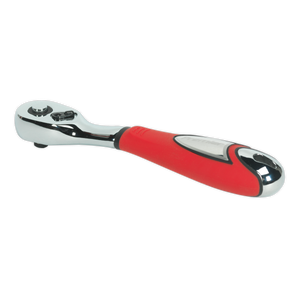 The Sealey Ratchet Wrench Offset 1/4"Sq Drive - AK966 features a red and black handle with ergonomic design, and comes with a lifetime guarantee.