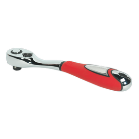 A high-quality Ratchet Wrench Offset 1/2"Sq Drive - AK968 by Sealey, crafted from premium chrome vanadium steel and featuring a red, ergonomic handle, displayed against a white background.