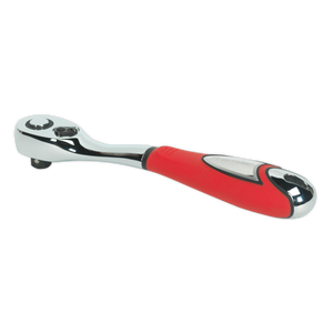 A high-quality Ratchet Wrench Offset 1/2"Sq Drive - AK968 by Sealey, crafted from premium chrome vanadium steel and featuring a red, ergonomic handle, displayed against a white background.