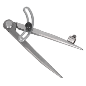 The Sealey Locking Wing Divider with Compass 150mm - AK97107, featuring one adjustable leg and a fine-tuning knob, is ideal for making precise adjustments.