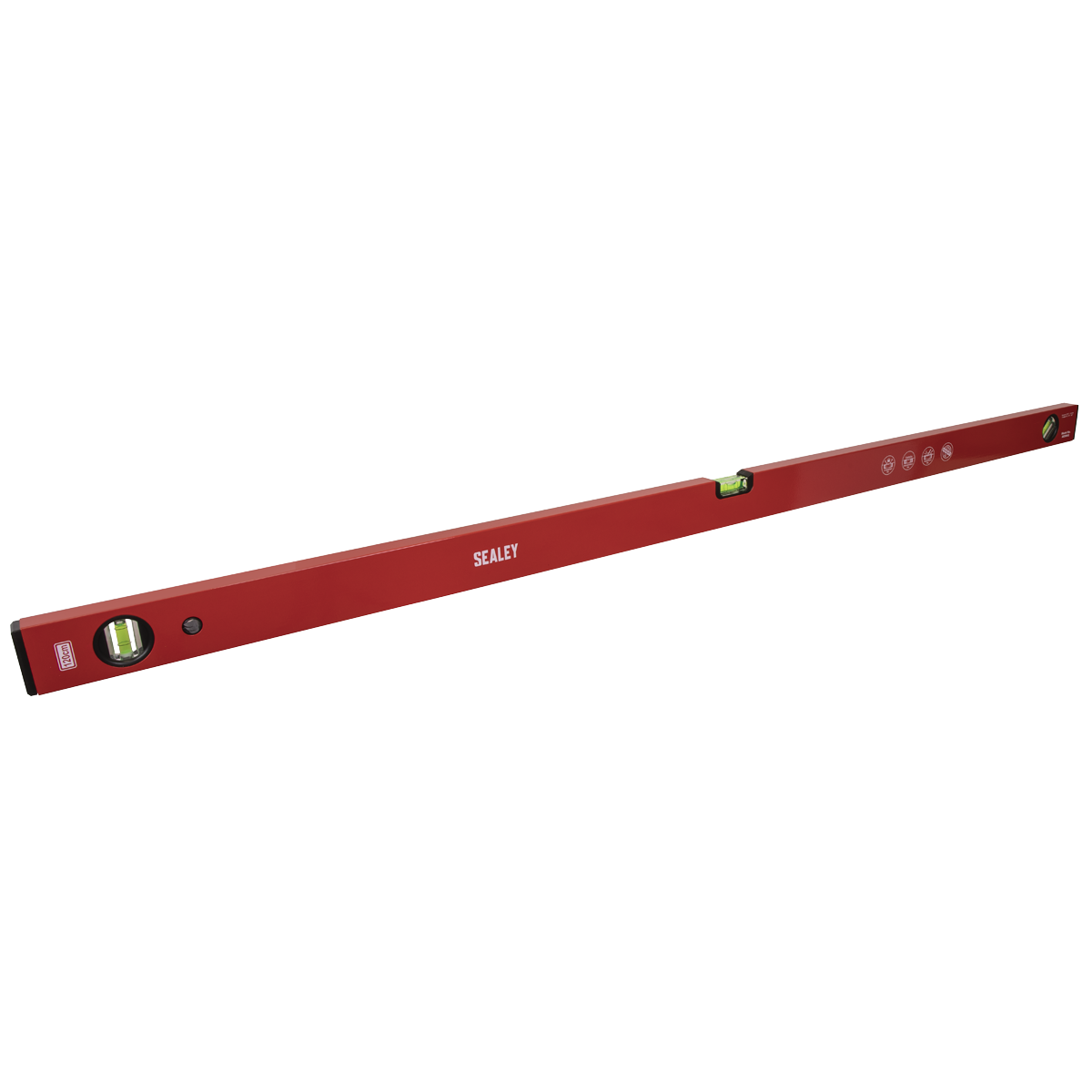 Image of the Sealey Spirit Level 1200mm - AK9862 from the Premier Hand Tools collection, featuring dual bubble vials for precise horizontal and vertical alignment, constructed in an aluminium box section for enhanced corrosion resistance and measuring approximately 1200mm (three feet) in length.