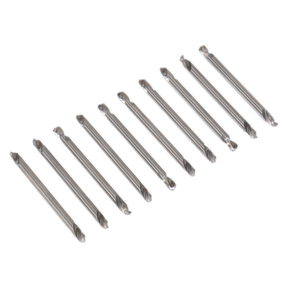 Image of the Sealey Double End Drill Bit Set 10pc 1/8" - AK9910, featuring nine high-speed steel double-ended Phillips screwdriver bits arranged in a slightly staggered, horizontal row.