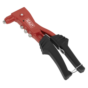 The Sealey Riveter Heavy-Duty - AK992 is a hand-held rivet gun with a red and black design, featuring an aluminium die-cast body and the brand name "Sealey" on the side.