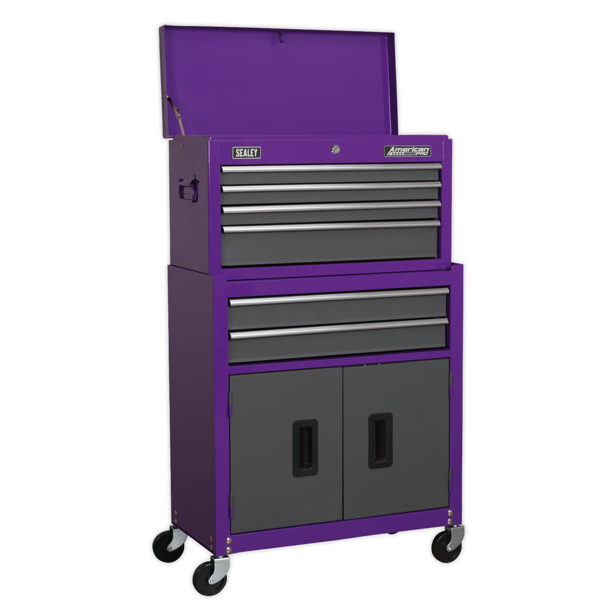 Topchest & Rollcab Combination 6 Drawer with Ball-Bearing Slides - Purple/Grey - AP2200BBCP - Farming Parts