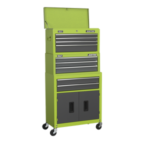 Topchest, Mid-Box & Rollcab 9 Drawer Stack - Hi-Vis Green - AP2200BBHVSTACK - Farming Parts