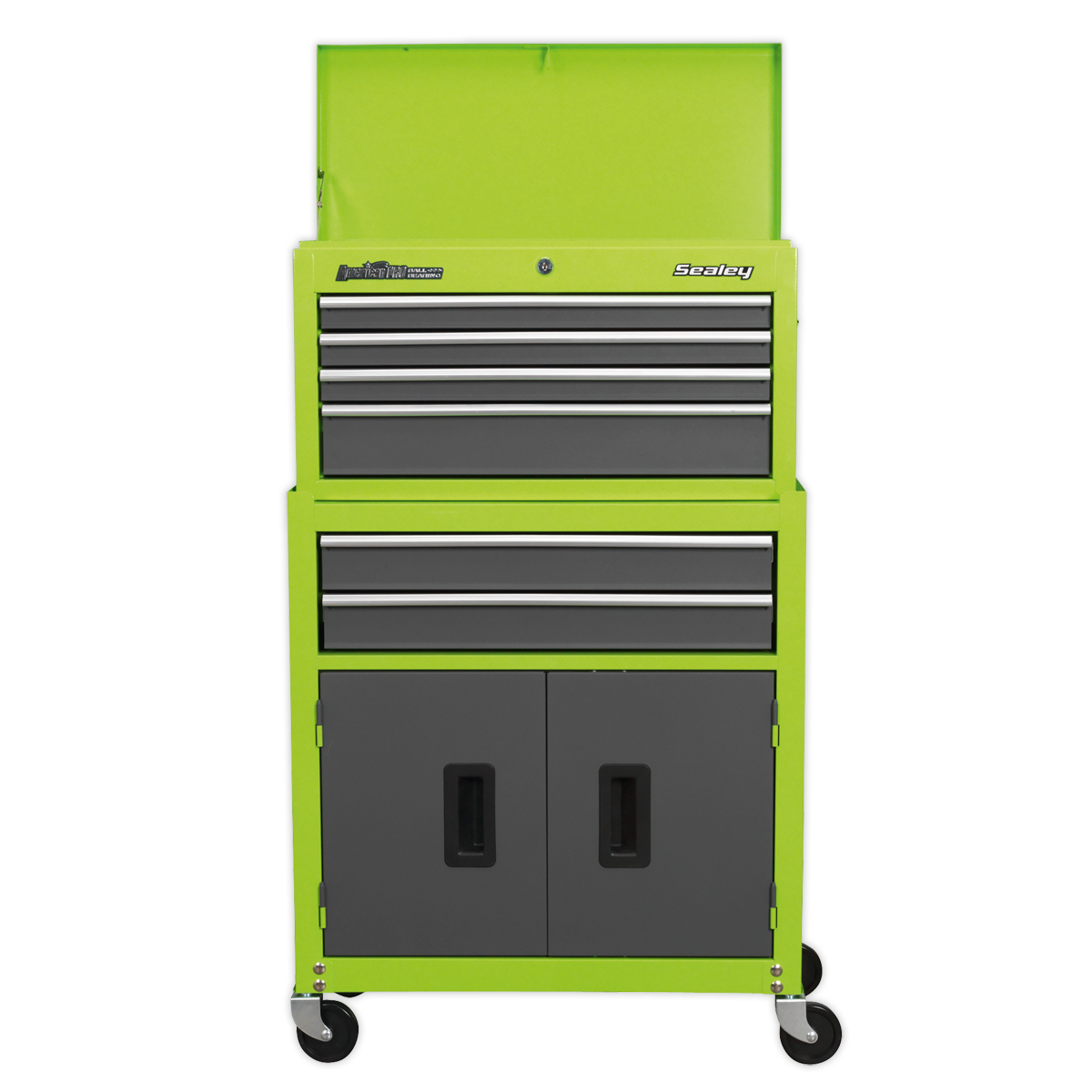 Topchest & Rollcab Combination 6 Drawer with Ball-Bearing Slides - Hi-Vis Green/Grey - AP2200BBHV - Farming Parts