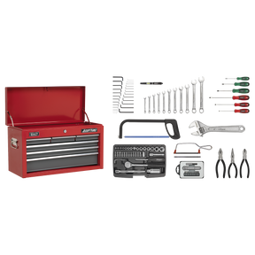 Topchest 6 Drawer with Ball-Bearing Slides - Red/Grey & 98pc Tool Kit - AP2201BBCOMBO - Farming Parts