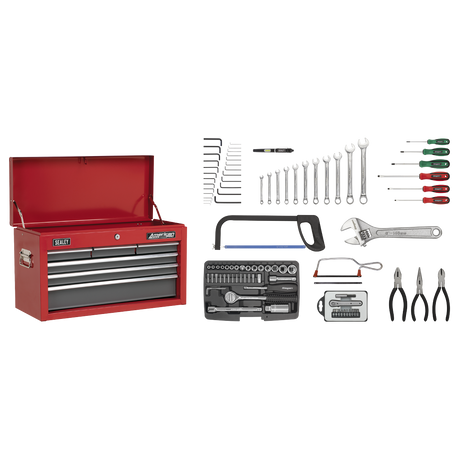 Topchest 6 Drawer with Ball-Bearing Slides - Red/Grey & 98pc Tool Kit - AP2201BBCOMBO - Farming Parts