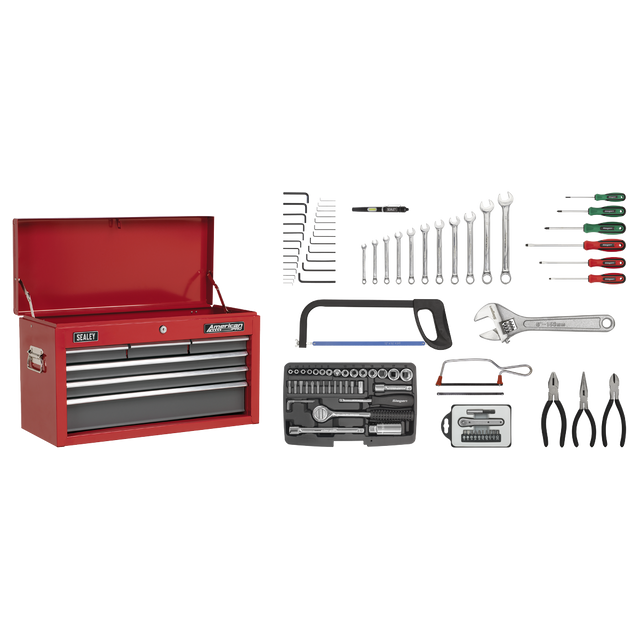 Topchest 6 Drawer with Ball-Bearing Slides - Red/Grey & 98pc Tool Kit - AP2201BBCOMBO - Farming Parts