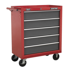 Rollcab 5 Drawer with Ball-Bearing Slides - Red/Grey - AP22505BB - Farming Parts