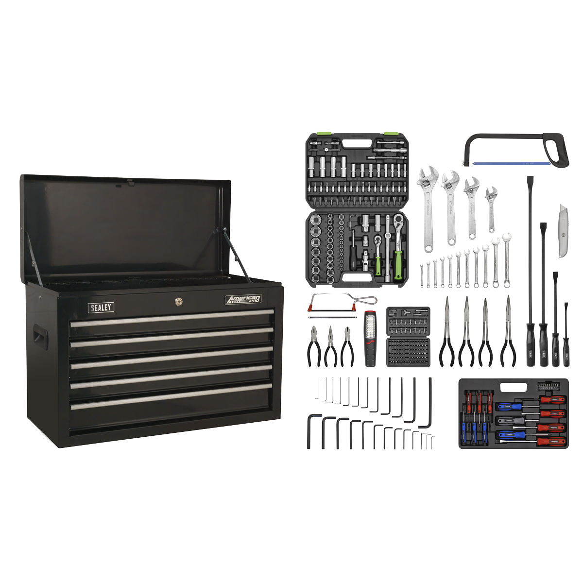 Topchest 5 Drawer with Ball-Bearing Slides - Black & 272pc Tool Kit - AP225BCOMBO - Farming Parts