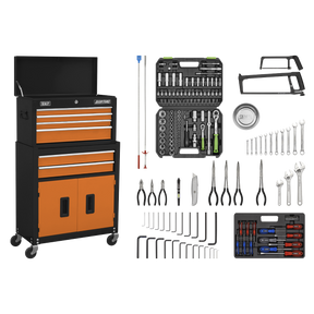 Topchest & Rollcab Combination 6 Drawer with Ball-Bearing Slides - Orange/Black & 170pc Tool Kit - AP22OCOMBO - Farming Parts