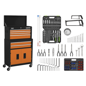 Topchest & Rollcab Combination 6 Drawer with Ball-Bearing Slides - Orange/Black & 170pc Tool Kit - AP22OCOMBO - Farming Parts