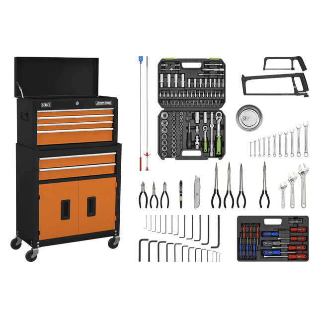 Topchest & Rollcab Combination 6 Drawer with Ball-Bearing Slides - Orange/Black & 170pc Tool Kit - AP22OCOMBO - Farming Parts