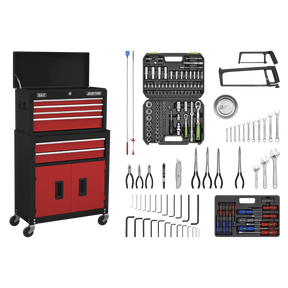 Topchest & Rollcab Combination 6 Drawer with Ball-Bearing Slides - Red/Black & 170pc Tool Kit - AP22RCOMBO - Farming Parts