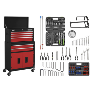 Topchest & Rollcab Combination 6 Drawer with Ball-Bearing Slides - Red/Black & 170pc Tool Kit - AP22RCOMBO - Farming Parts