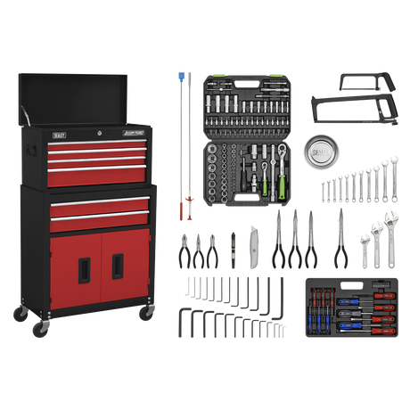 Topchest & Rollcab Combination 6 Drawer with Ball-Bearing Slides - Red/Black & 170pc Tool Kit - AP22RCOMBO - Farming Parts