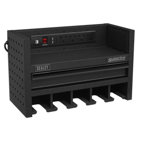 Power Tool Storage Rack with Drawer & Power Strip - AP22SRBE - Farming Parts