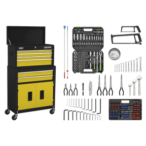 Topchest & Rollcab Combination 6 Drawer with Ball-Bearing Slides - Yellow/Black & 170pc Tool Kit - AP22YCOMBO - Farming Parts