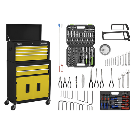 Topchest & Rollcab Combination 6 Drawer with Ball-Bearing Slides - Yellow/Black & 170pc Tool Kit - AP22YCOMBO - Farming Parts