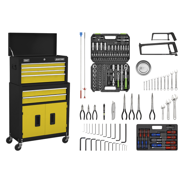Topchest & Rollcab Combination 6 Drawer with Ball-Bearing Slides - Yellow/Black & 170pc Tool Kit - AP22YCOMBO - Farming Parts