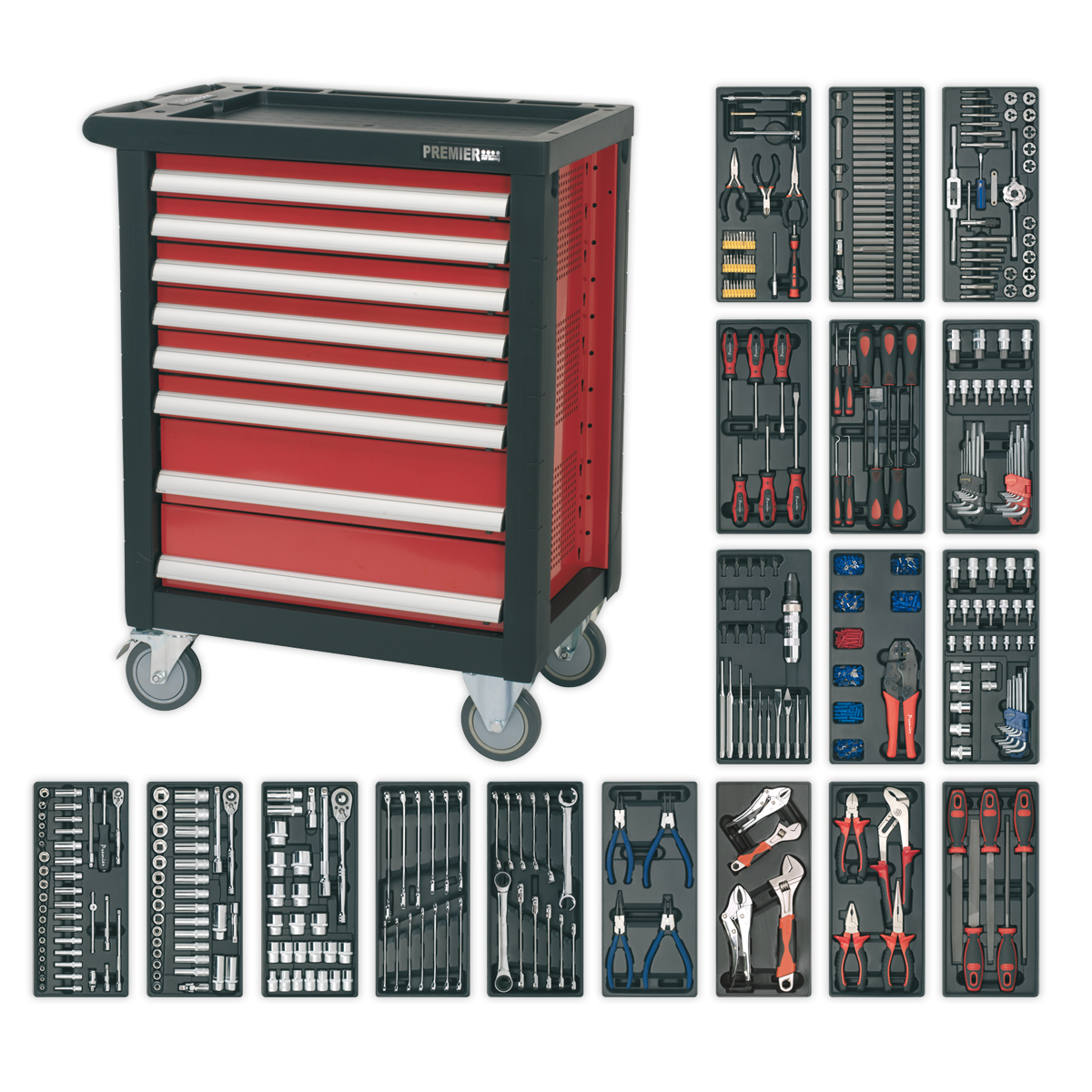 Rollcab 8 Drawer with Ball-Bearing Slides & 707pc Tool Kit - AP2408TTC08 - Farming Parts