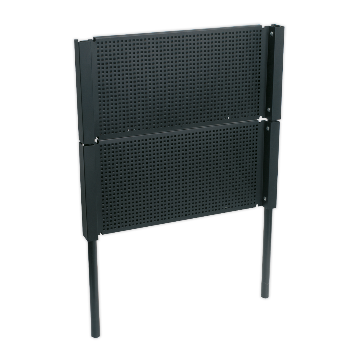 A Sealey PerfoTool Storage Panel for AP24 Series Rollcabs (AP24ACC1), displayed in a folded position against a white background, reminiscent of the durable design seen in metal folding chairs with perforated backrests and seats.