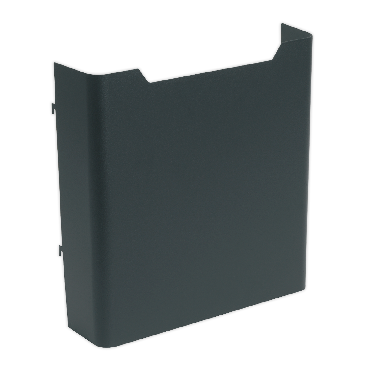 The Sealey AP24ACC3 Document Holder for AP24 Series Tool Chests is a black, rectangular file folder holder with an open top and two cut-out notches at the top corners, perfect for paperwork storage.