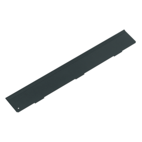 The Sealey Drawer Divider for AP24 Series Rollcabs & Topchests, measuring 3 x 395 x 58mm (model AP24ACC6), is a rectangular black plastic piece with three small notches along the bottom edge, perfect as a medium drawer divider for the AP24 Series tool organizer.