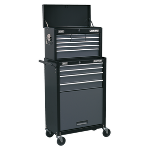 Topchest & Rollcab Combination 13 Drawer with Ball-Bearing Slides - Black/Grey - AP2513B - Farming Parts