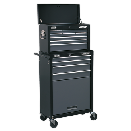 Topchest & Rollcab Combination 13 Drawer with Ball-Bearing Slides - Black/Grey - AP2513B - Farming Parts