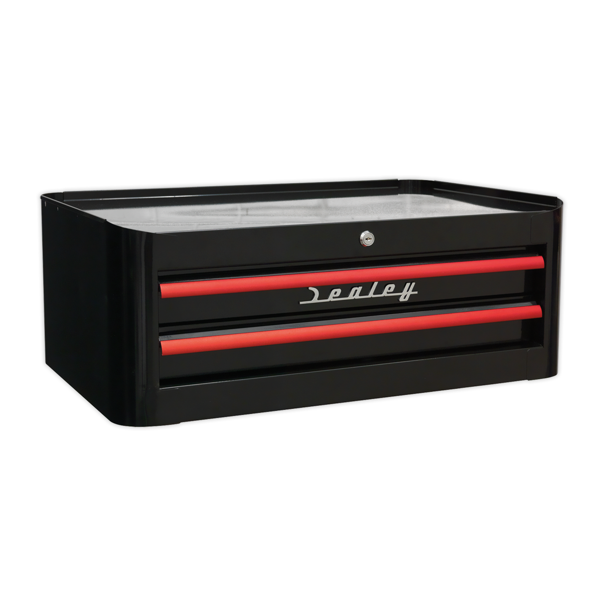 Mid-Box 2 Drawer Retro Style - Black with Red Anodised Drawer Pulls - AP28102BR - Farming Parts