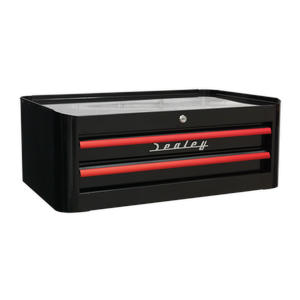 Mid-Box 2 Drawer Retro Style - Black with Red Anodised Drawer Pulls - AP28102BR - Farming Parts