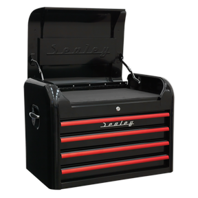 Topchest 4 Drawer Retro Style - Black with Red Anodised Drawer Pulls - AP28104BR - Farming Parts