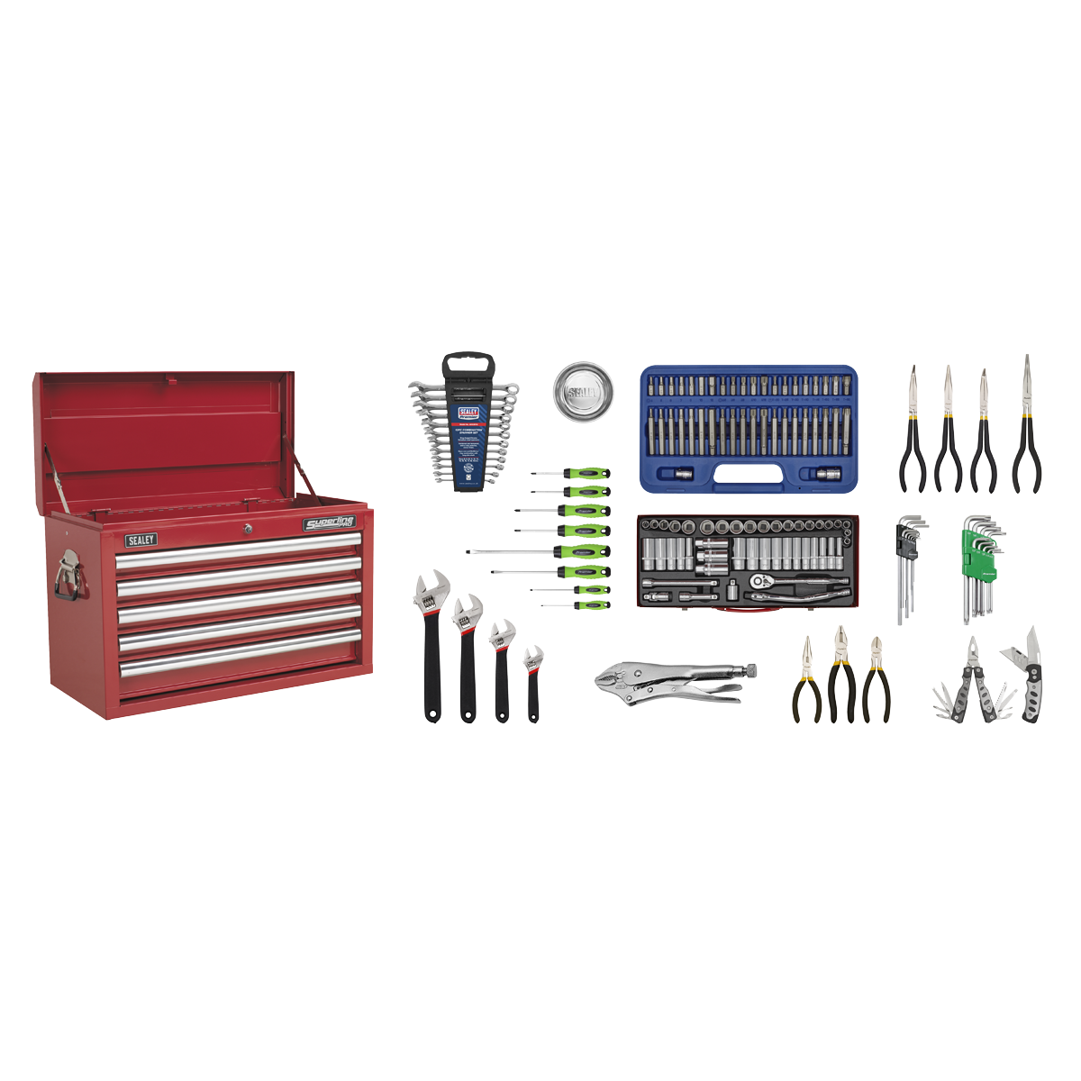 Topchest 5 Drawer with Ball-Bearing Slides - Red & 140pc Tool Kit - AP33059COMBO - Farming Parts