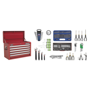 Topchest 5 Drawer with Ball-Bearing Slides - Red & 140pc Tool Kit - AP33059COMBO - Farming Parts