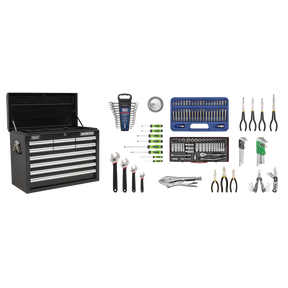 Topchest 10 Drawer with Ball-Bearing Slides - Black & 140pc Tool Kit - AP33109BCOMBO - Farming Parts