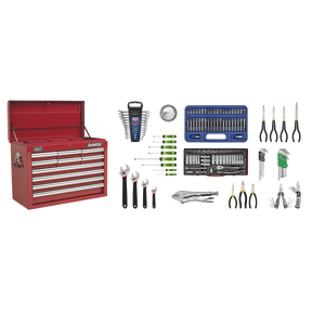 Topchest 10 Drawer with Ball-Bearing Slides - Red & 140pc Tool Kit - AP33109COMBO - Farming Parts