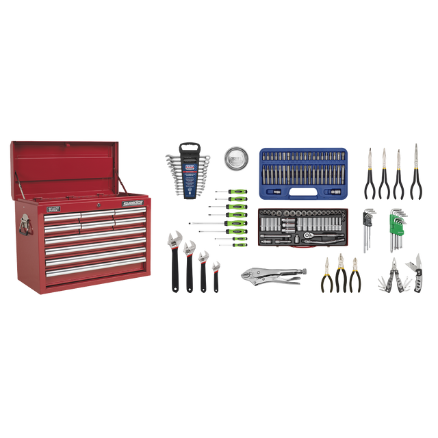 Topchest 10 Drawer with Ball-Bearing Slides - Red & 140pc Tool Kit - AP33109COMBO - Farming Parts