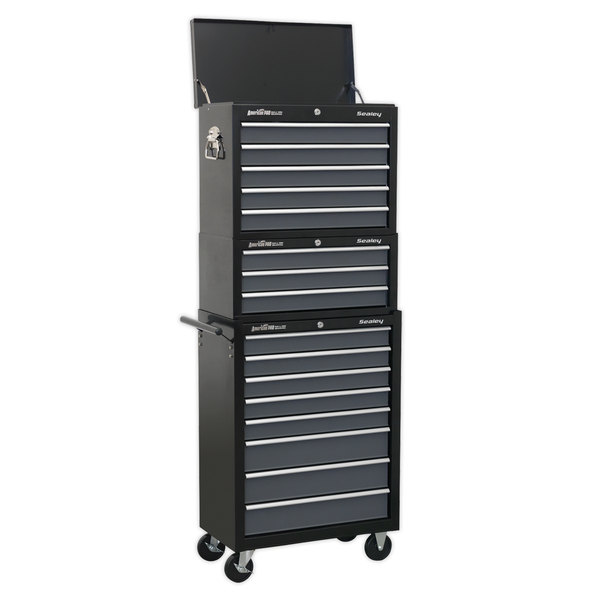 Tool Chest Combination 16 Drawer with Ball-Bearing Slides - Black/Grey - AP35STACK - Farming Parts