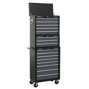 Tool Chest Combination 16 Drawer with Ball-Bearing Slides - Black/Grey - AP35STACK - Farming Parts